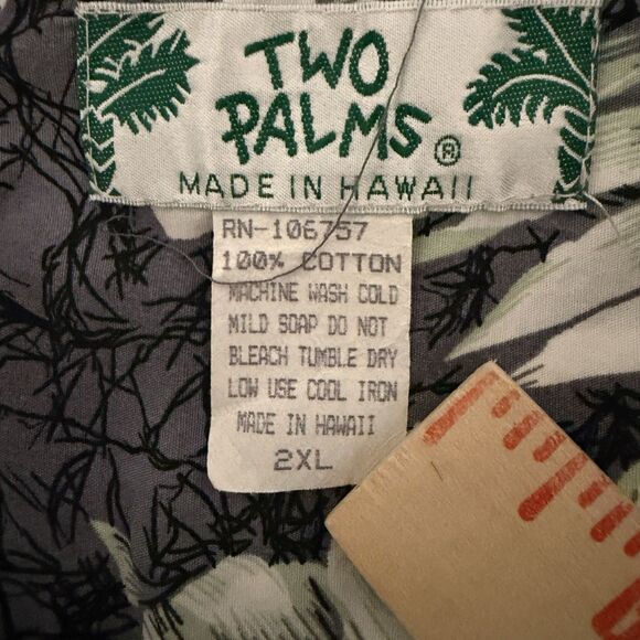 Two Palms Made in Hawaii Hawaiian shirt 2XL  Gray White Hibiscus Cotton - Picture 3 of 4